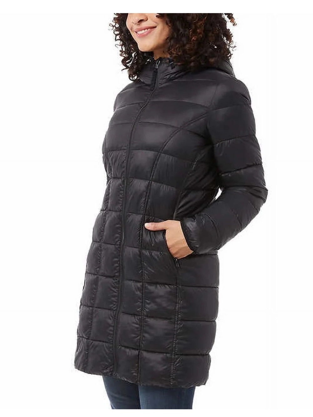 Aventure Quilted Puffer Jacket NWT | Small Black Hooded Long 3/4 Coat